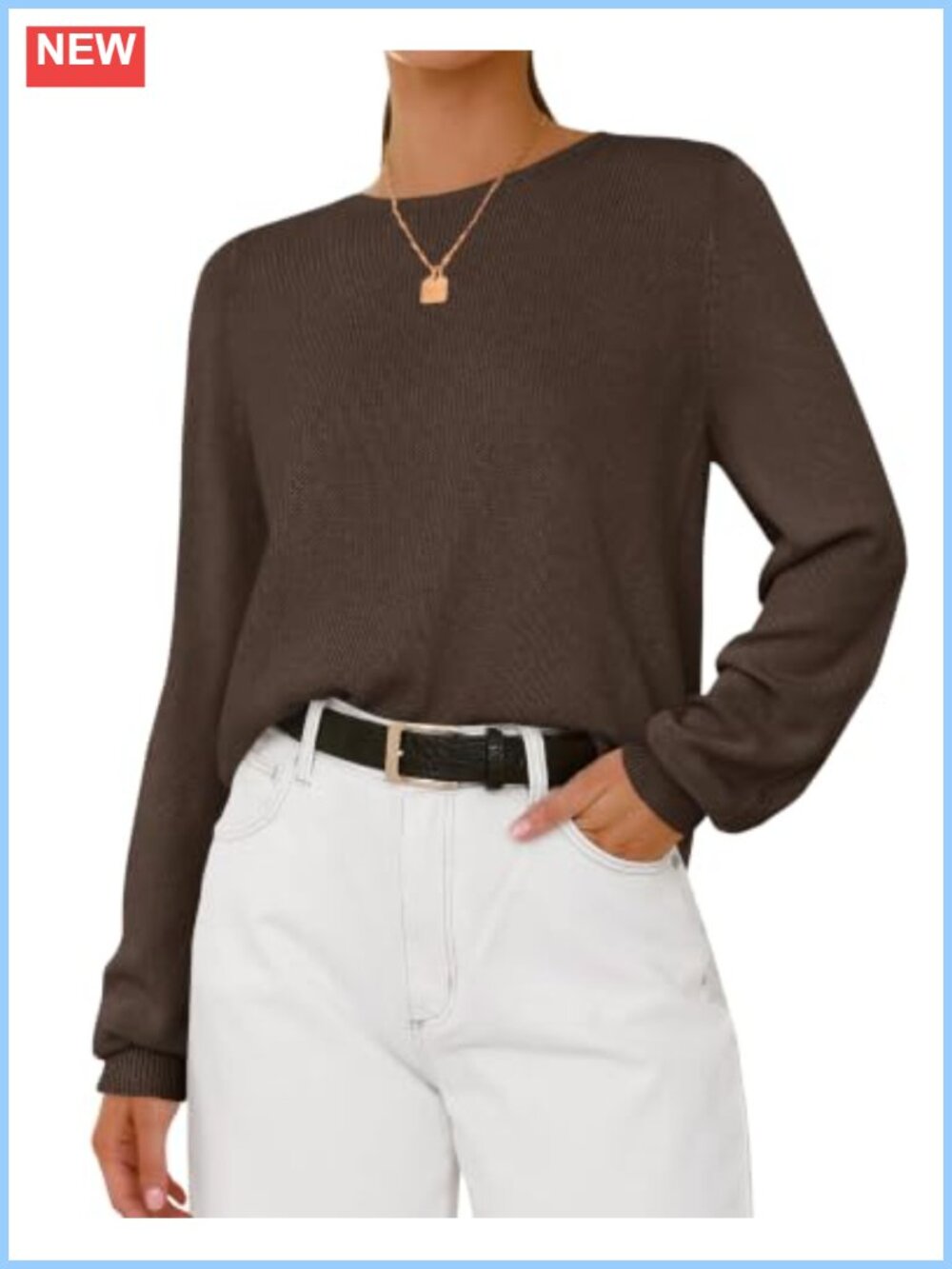 Women's Long Sleeve Crew Neck Knit Pullover Sweater Lightweight Casual Top